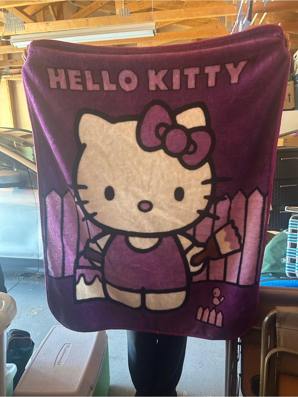 Hello Kitty Purple and White Y2K Plush Throw Blanket